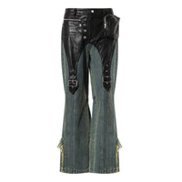 Leather Trim Denim Jeans - Modestly Vogue 