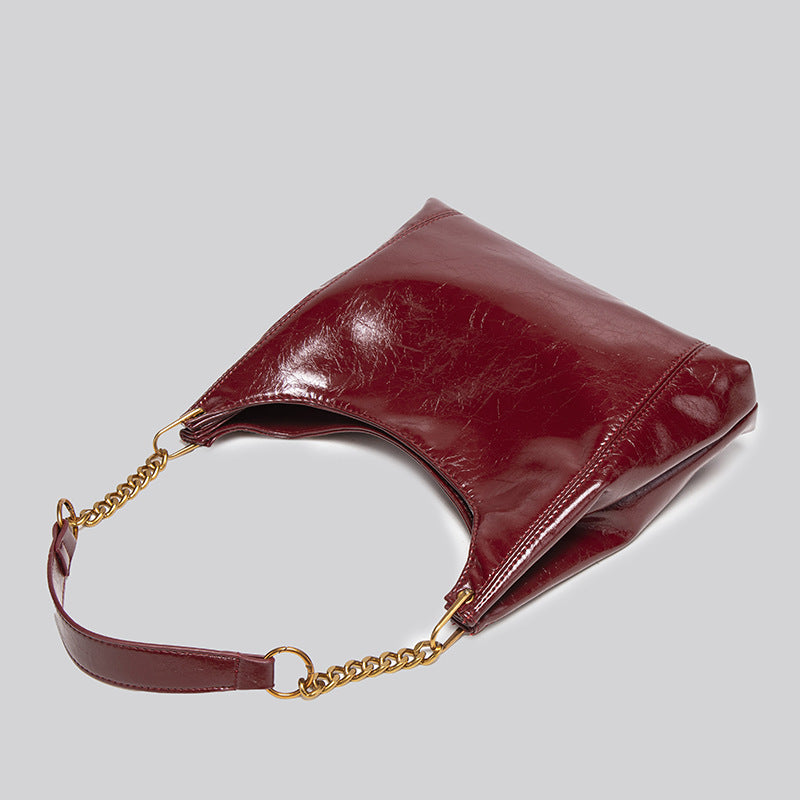 High-End Oil Wax Leather Crossbody Tote – Large Capacity One Shoulder Bag