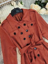 Suede Double Breasted Long Belted Trench coat