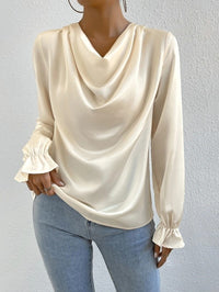 Women’s Ruffle Sleeve Satin Shirt – Elegant Long Sleeve Blouse - Modestly Vogue 