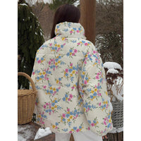 Printed Cotton Padded Jacket Coat Women Autumn Winter Stand Collar Zipper Cotton Padded Jacket Thermal Cotton Padded Coat Women