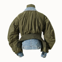 Blue Winter Loose Color Matching Denim Cotton Jacket Jacket Coat Women Small - Modestly Vogue 
