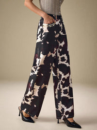 Pearl Lace Pockets Printed Denim Trousers Jeans - Modestly Vogue 