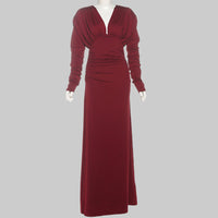 Elegant Pleated Waistline Slimming  V Neck Long Maxi Dress - Modestly Vogue 