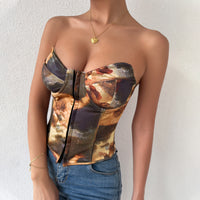 Contrast Color Backless Lace-up Corset Vest with Steel Ring Boning - Modestly Vogue 