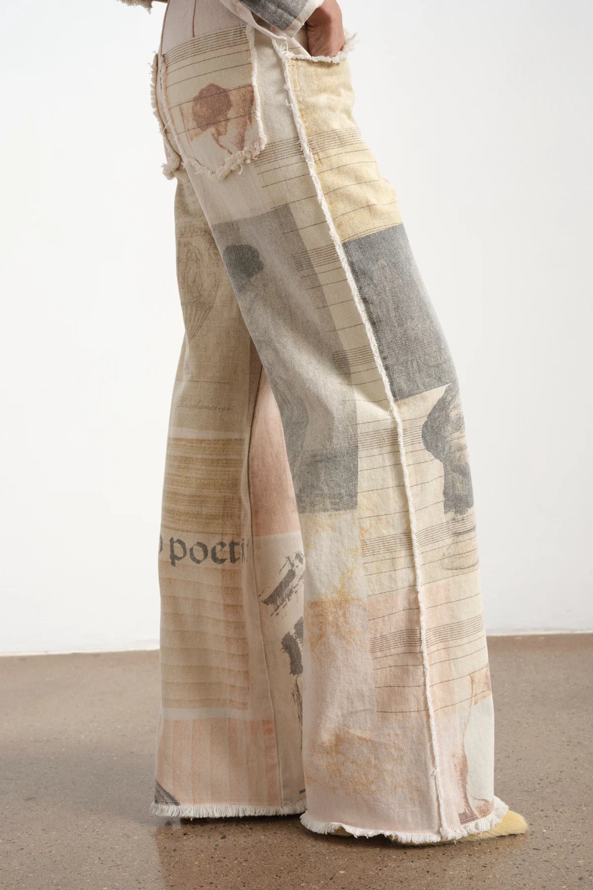Retro Loose Print Wide Leg Straight Mop Denim Trousers Jeans