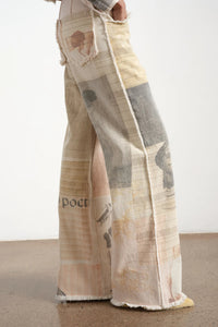 Retro Loose Print Wide Leg Straight Mop Denim Trousers Jeans
