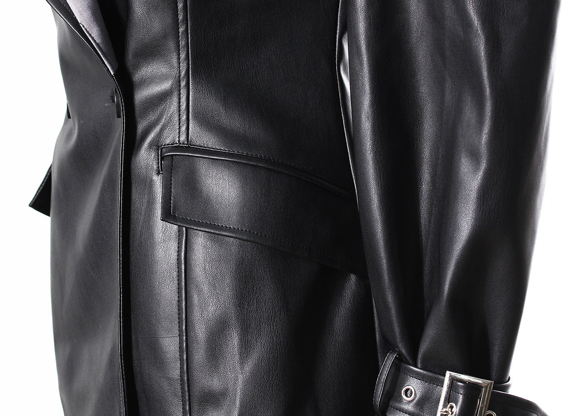 Women’s Faux Leather Stitching Blazer – Loose Autumn Jacket