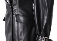 Women’s Faux Leather Stitching Blazer – Loose Autumn Jacket