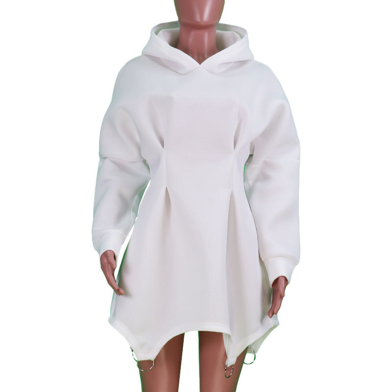 Pastel Autumn Winter Women Clothing Solid Color Casual Loose Long Sleeve Hooded Dress - Modestly Vogue 