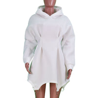 Pastel Autumn Winter Women Clothing Solid Color Casual Loose Long Sleeve Hooded Dress - Modestly Vogue 