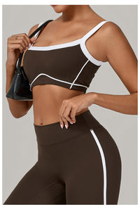 Autumn Sand Color Contrast Patchwork Yoga Bra Double Shoulder Strap Beauty Back Quick Drying Sports Tops Outerwear Running Yoga Clothes