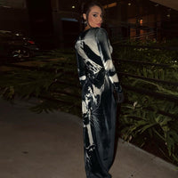 Animal Print Round Neck Long Sleeve Maxi Dress - Modestly Vogue 