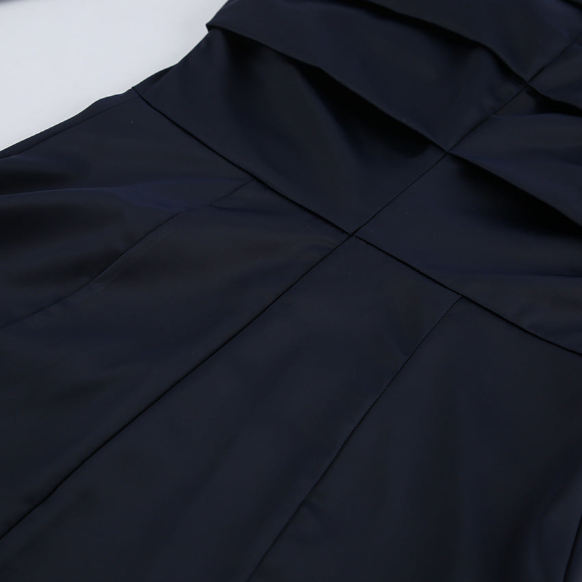 Autumn Winter Irregular Asymmetric Navy Blue Long-Sleeved Dress Women Slim Slimming Sheath - Modestly Vogue 