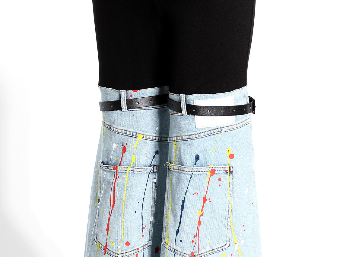 Denim Splash Paint Jeans - Modestly Vogue 