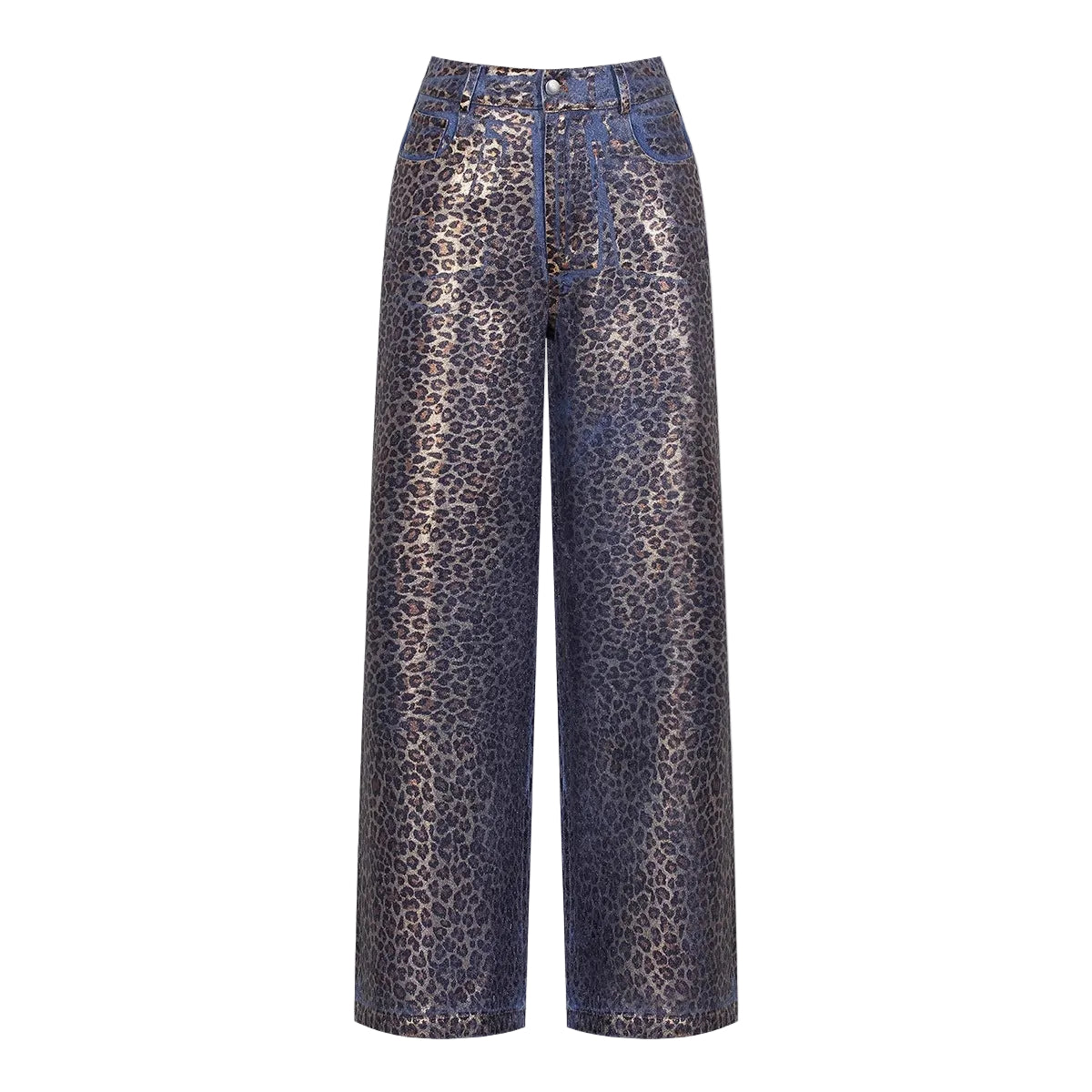 Niche Printed Gradual Layer Leopard Print Jeans Women Autumn Loose Street Straight Leg Trousers Tide