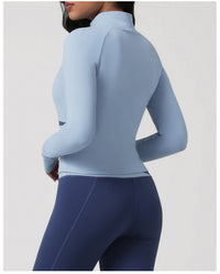 Contrast Color Long Sleeve Sports Coat – Quick-Drying Yoga & Running Top