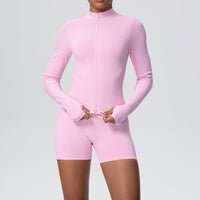Stand Collar Knitted Long Sleeve Zipper Yoga Jacket Tight Quick Drying Yoga Shorts Fitness Yoga Wear Set for Women - Modestly Vogue 