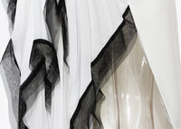 White and Black Asymmetric Pleated Elegant Ruffled Contrast Color Long Blazer Dress - Modestly Vogue 