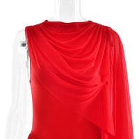 Fashionable Pleated Mesh Shawl Dress Sheath