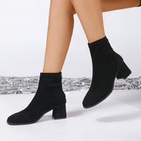 Women’s Leopard Print Suede Chunky Heel Ankle Boots