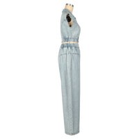 Blue Denim Jeans Sleeveless Two Piece Set - Modestly Vogue 