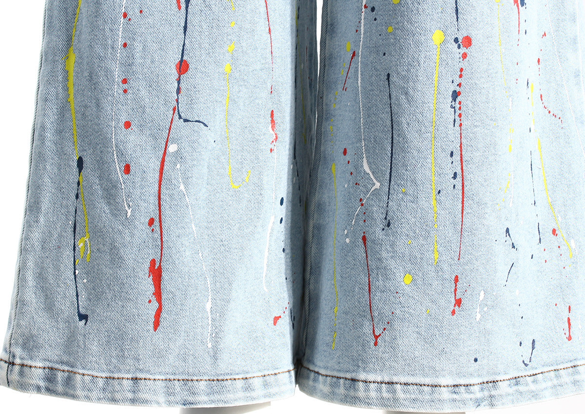 Denim Splash Paint Jeans - Modestly Vogue 