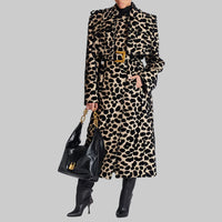 Belt Leopard Jacquard Long Trench Coat | Statement Outerwear - Modestly Vogue 