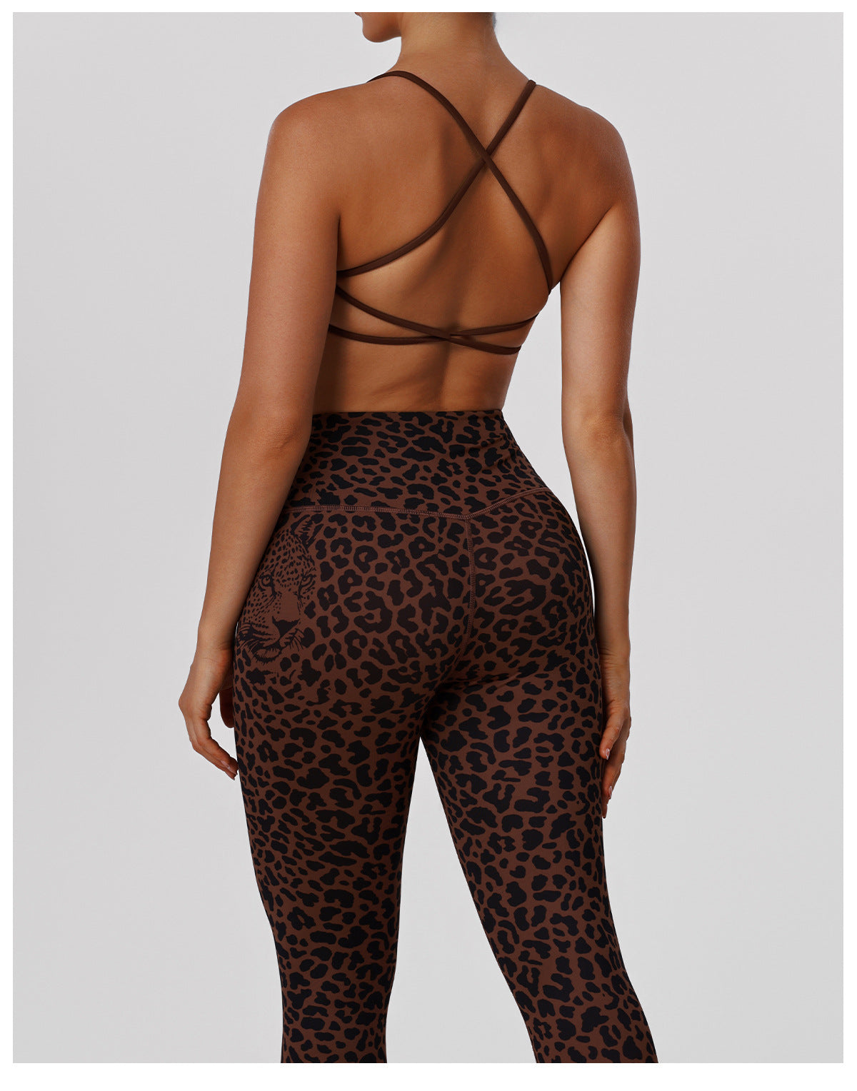 Leopard Print Tight Yoga Women High Waist Hip Raise Pants Thin Strap Beauty Back Exercise Bra Fitness Two Piece Sets - Modestly Vogue 