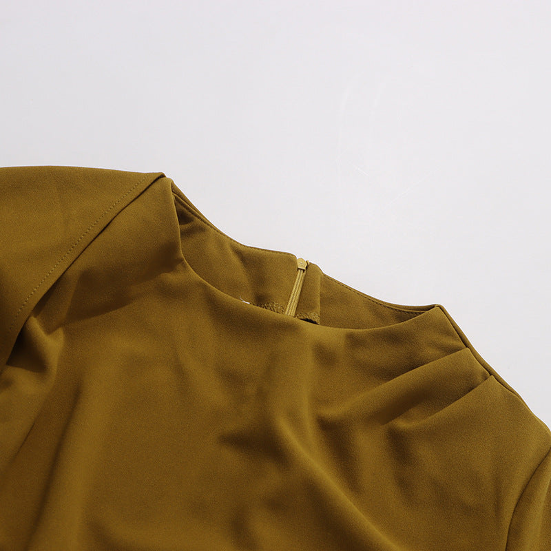 Earthtone Dress Women Solid Color round Neck Irregular Asymmetric Shawl Dress - Modestly Vogue 