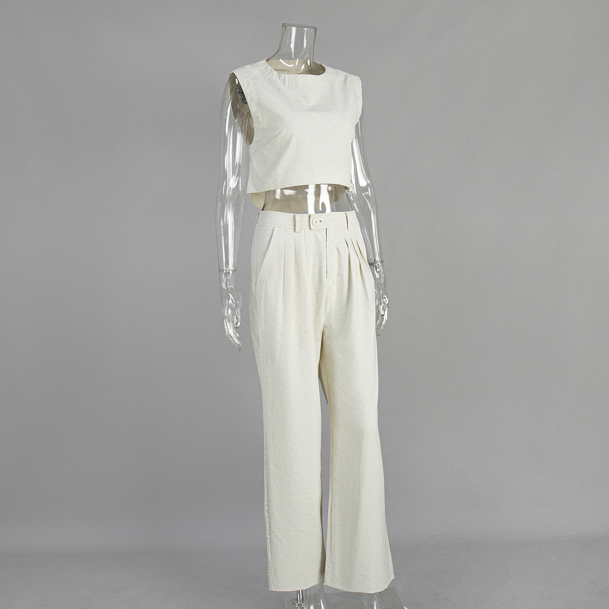 Linen Vest Pants Summer Sleeveless Vest Wide Leg Pants Casual Two Piece Sets - Modestly Vogue 
