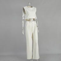 Linen Vest Pants Summer Sleeveless Vest Wide Leg Pants Casual Two Piece Sets - Modestly Vogue 