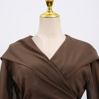 Earthtone Casual Lace up Waist Controlled Lightweight Hooded Simple Shirt Top for Women - Modestly Vogue 