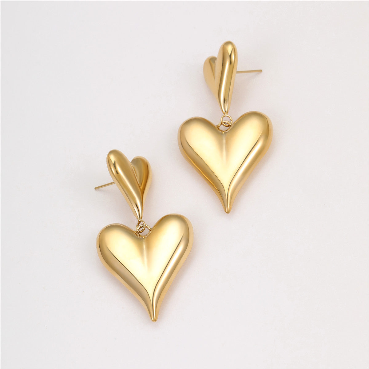 18K Gold Heart Tassel Earrings – Stainless Steel Cutout