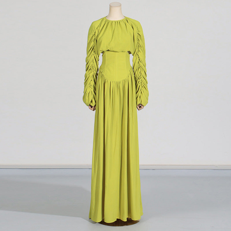 Lantern Sleeve Tied Top High Waist Drooping Skirt Two Piece Clothing - Modestly Vogue 