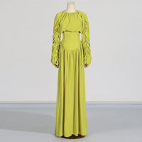 Lantern Sleeve Tied Top High Waist Drooping Skirt Two Piece Clothing - Modestly Vogue 