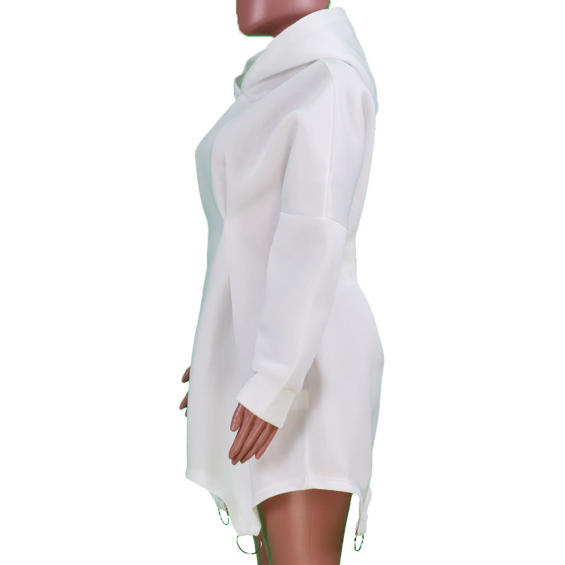 Pastel Autumn Winter Women Clothing Solid Color Casual Loose Long Sleeve Hooded Dress - Modestly Vogue 