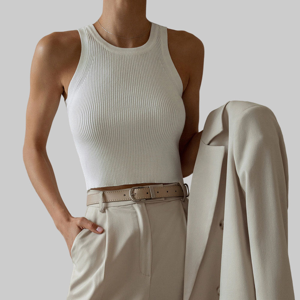 Knitted Vest Women Summer Solid Color Slim Thread Inner Wear Blouse Short Vest - Modestly Vogue 