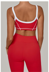 Autumn Sand Color Contrast Patchwork Yoga Bra Double Shoulder Strap Beauty Back Quick Drying Sports Tops Outerwear Running Yoga Clothes