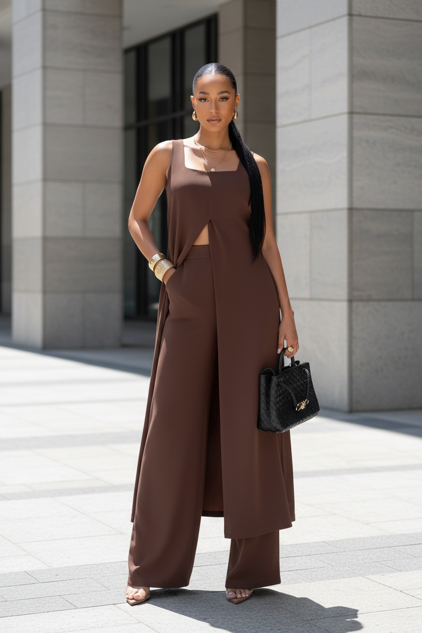 Layered Wide-Leg Pant Set - Modestly Vogue 