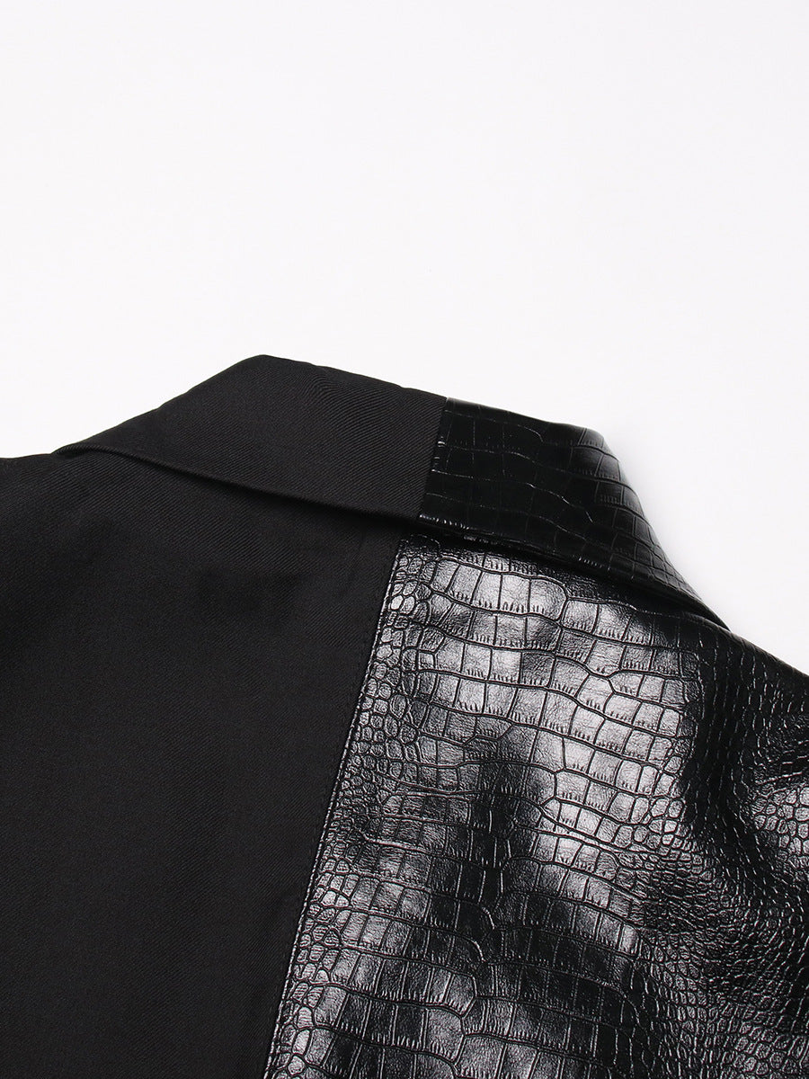 Crocodile Pattern Leather Stitching Blazer Fabric Vest Personalized Cut Stylish Adjustable Jacket - Modestly Vogue 