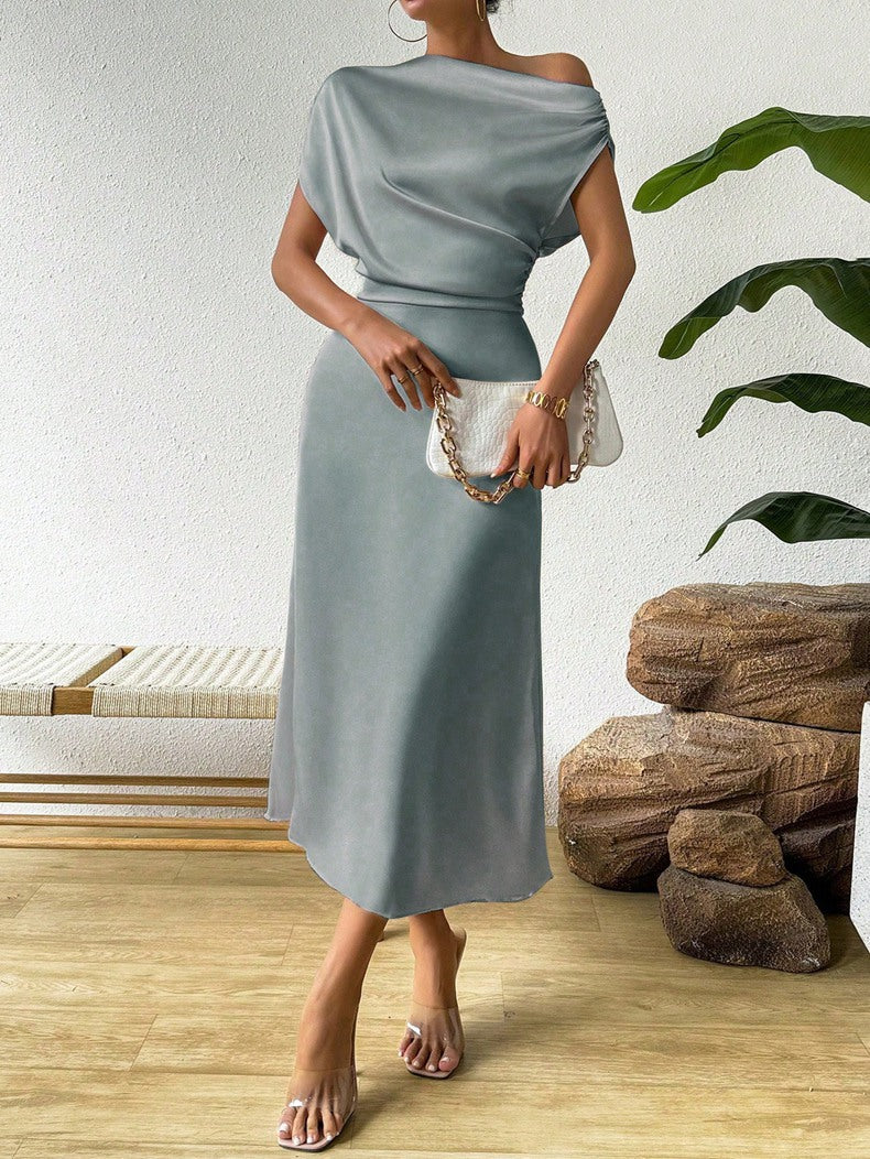 Women’s Satin Summer  Dress – Trendy Slim Fit - Modestly Vogue 