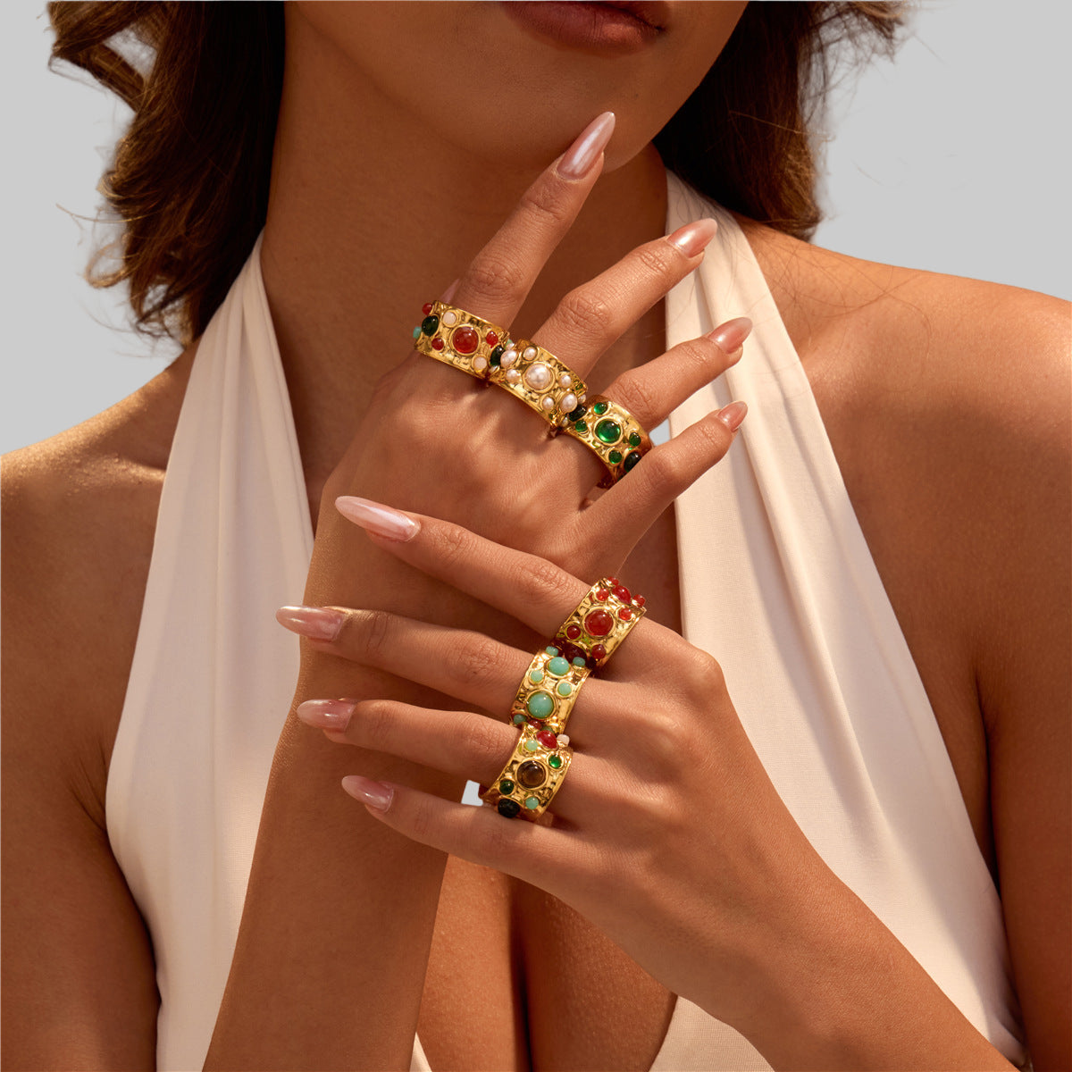 Multi Gem Cuff Ring - Modestly Vogue 