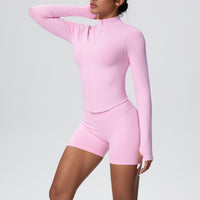 Stand Collar Knitted Long Sleeve Zipper Yoga Jacket Tight Quick Drying Yoga Shorts Fitness Yoga Wear Set for Women - Modestly Vogue 