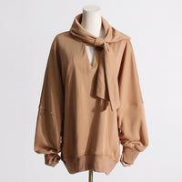 Solid Color Women Sweatshirt Casual Loose Scarf Collar - Modestly Vogue 