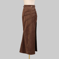 Personalized Street High Slit Long Skirt Autumn Pleating Lace up Fashionable Niche Skirt