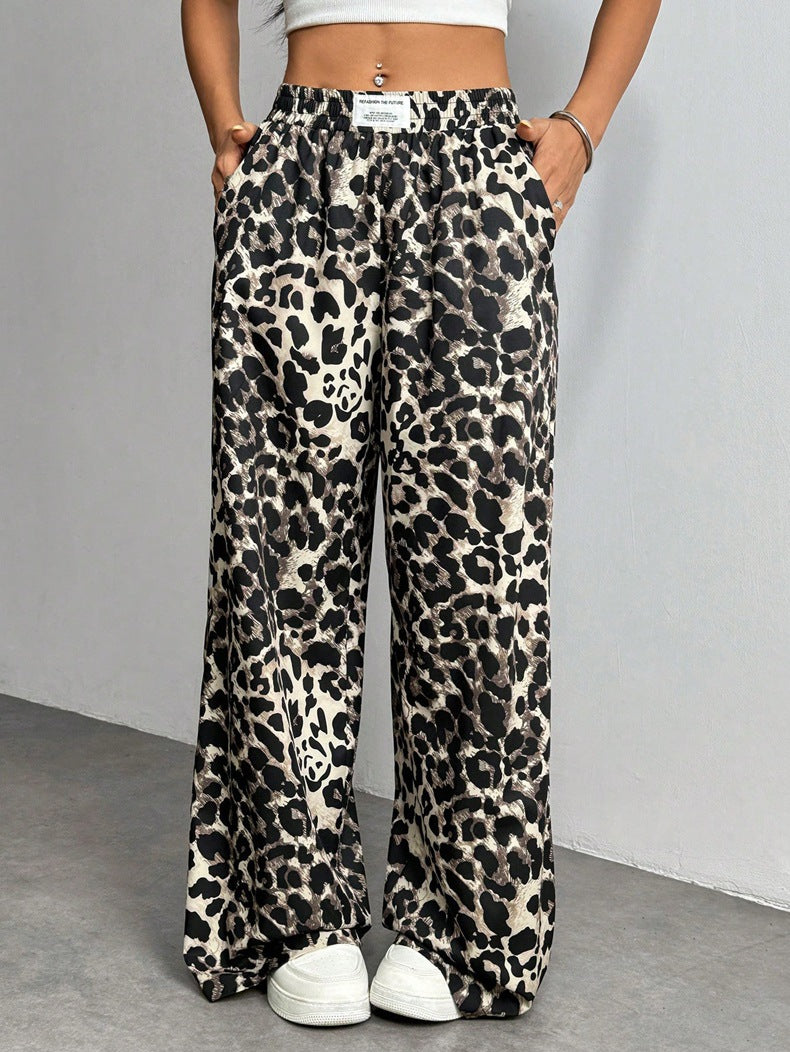 Women’s Winter Leopard Print Wide Leg Trousers – Casual Loose Fit