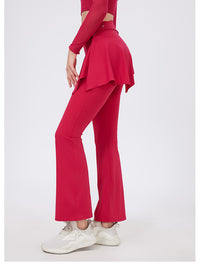 Two-Piece Yoga Set | High-Waist Pleated Bell Bottom Pants And Detachable Skirt - Modestly Vogue 