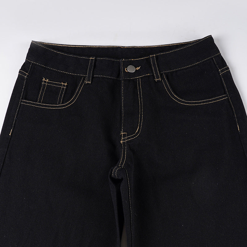 Retro Street Straight Low Waist Casual Jeans Women Arrival Basic Dark Blue Pants