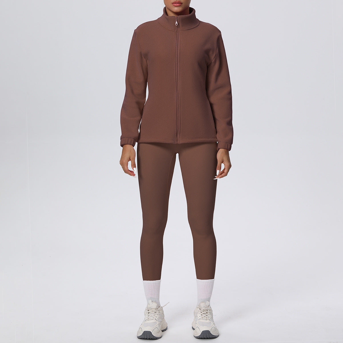 Women’s High Waist Yoga Suit with Long Sleeve Fleece Zipper Coat